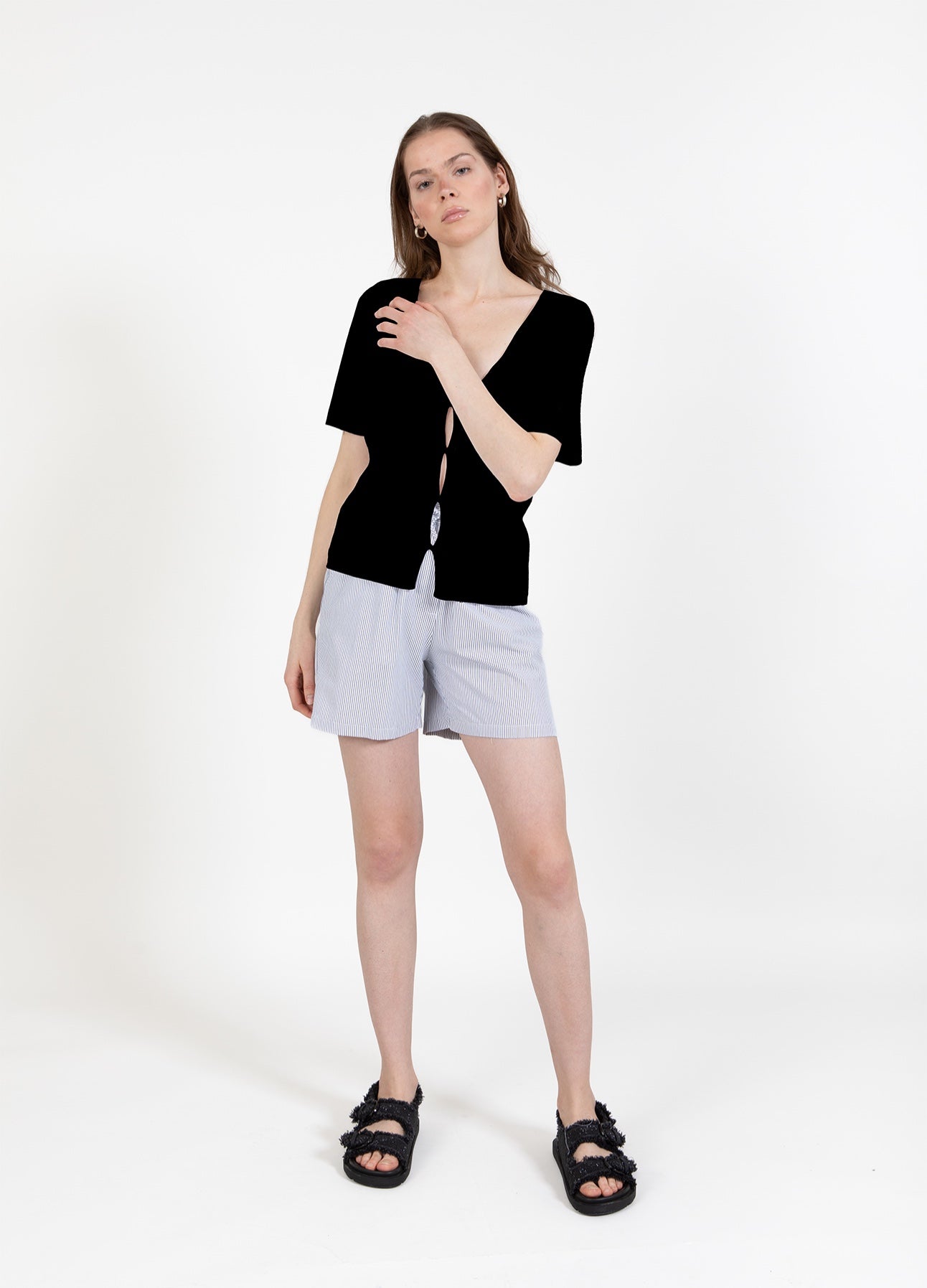 CC Heart CCH HEART ELENA KURZÄRMELIGE STRICKJACKE Knitwear Black - 100