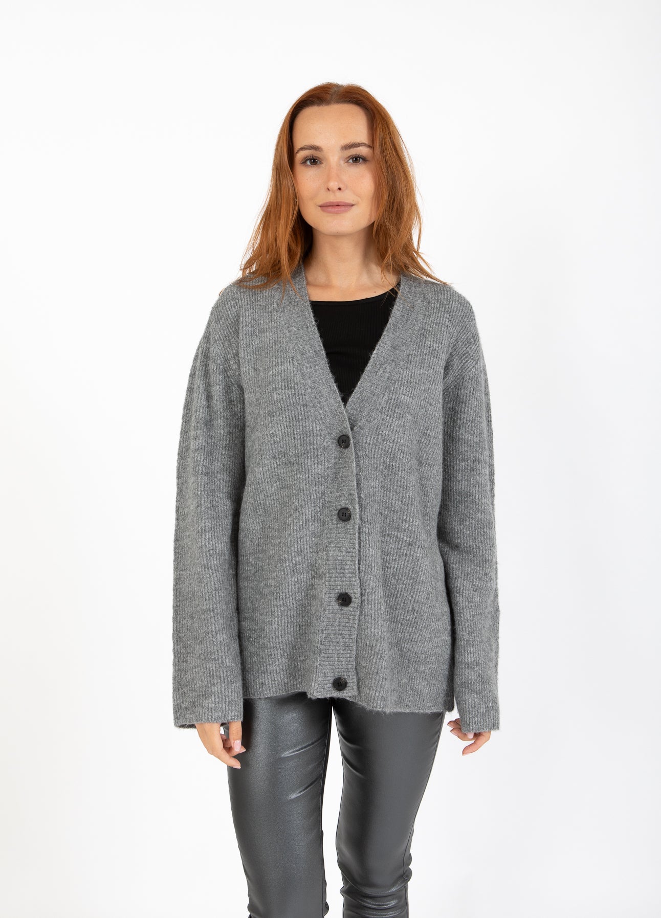 CC Heart CC HEART EMMA V-AUSSCHNITT STRICKJACKE Knitwear Dark Grey Melange - 128