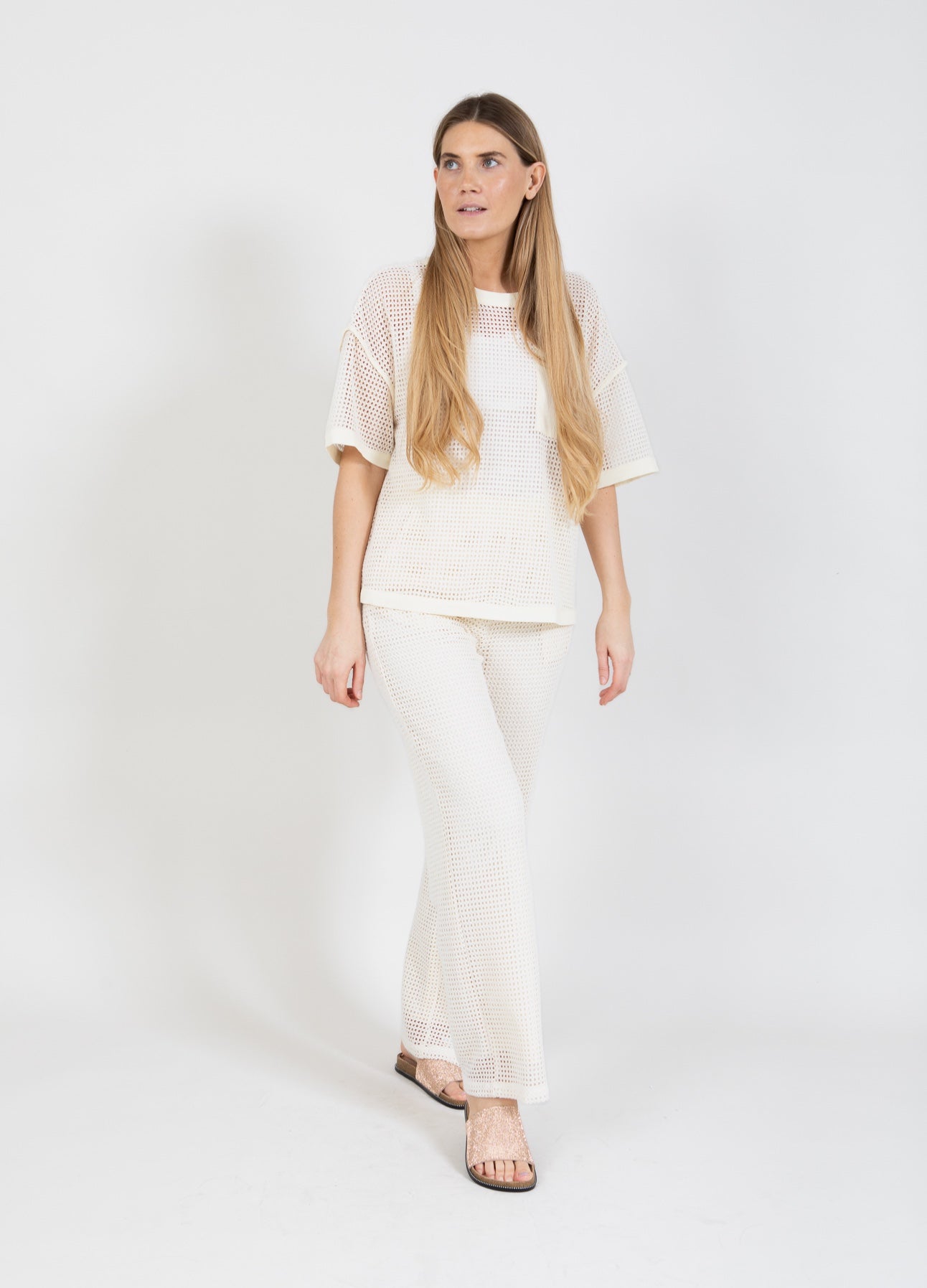 Coster Copenhagen HOSE AUS MESH - SILLE FIT Pants Creme - 241