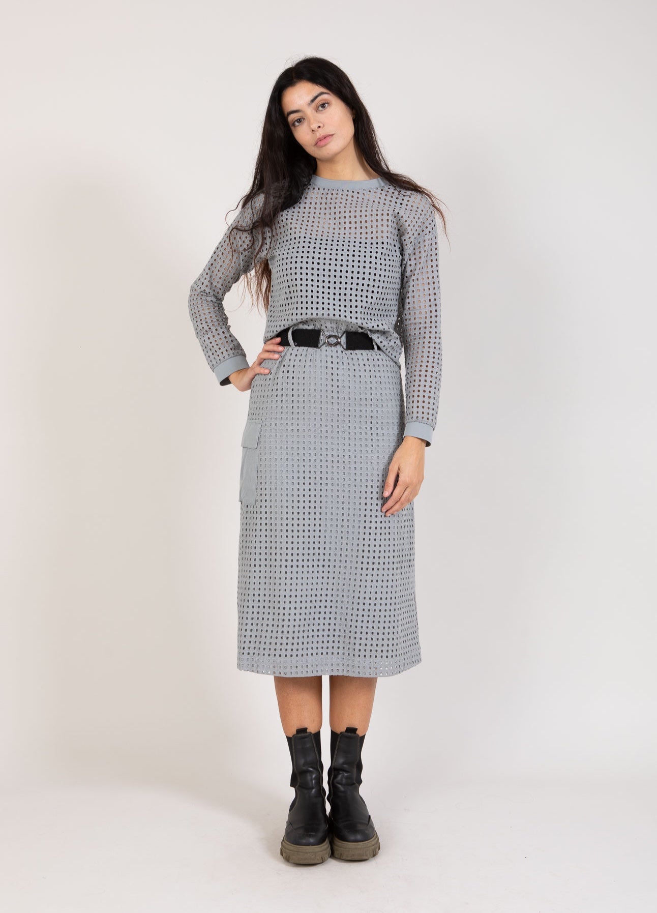 Coster Copenhagen LANGER ROCK AUS MESH Skirt Dark Grey - 181
