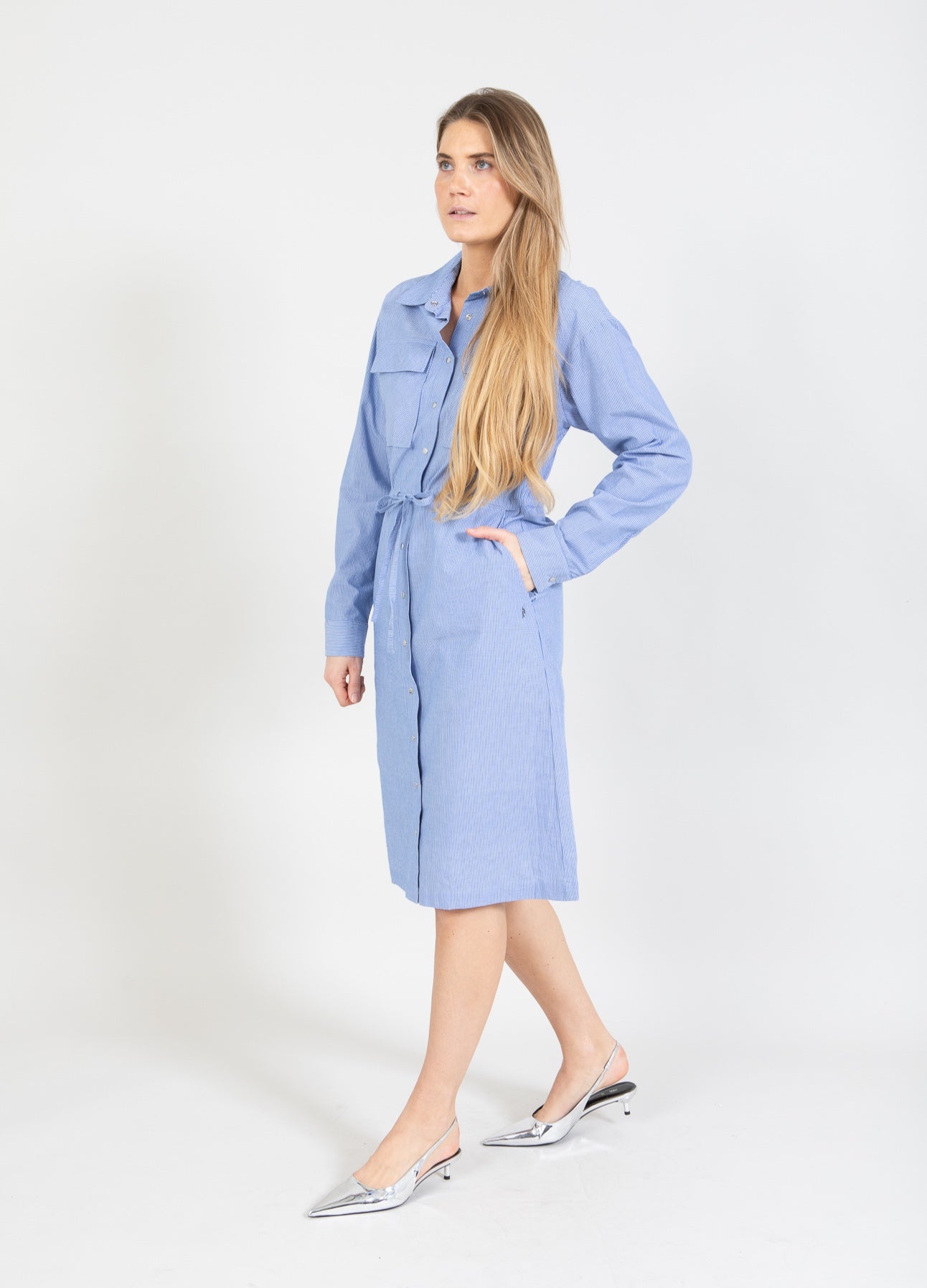 Coster Copenhagen SHIRT KLEID IN CHAMBRE Dress Blue white stripe - 956