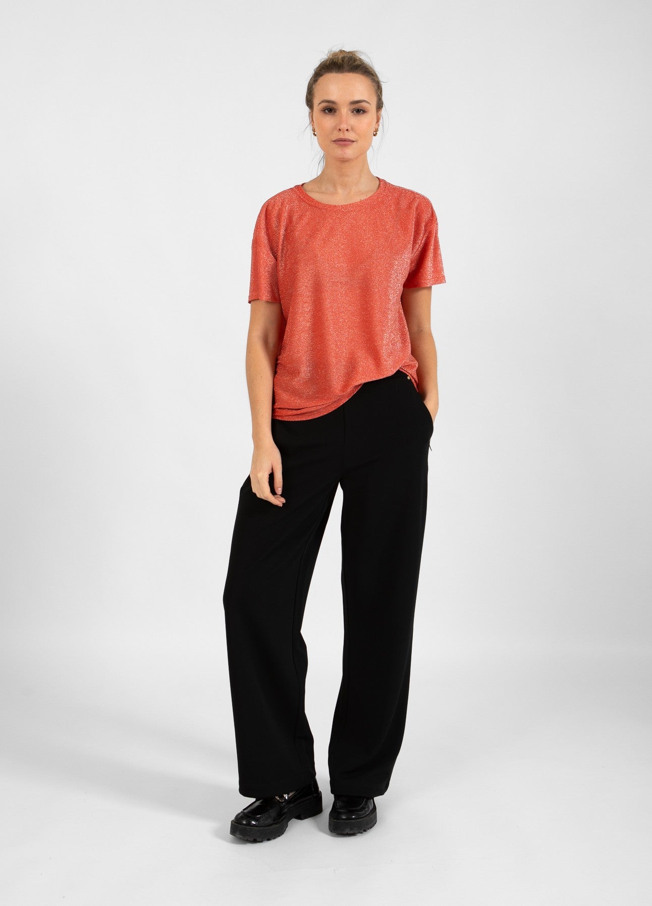 Coster Copenhagen T-SHIRT MIT GLITZER Shirt/Blouse Hot coral - 685