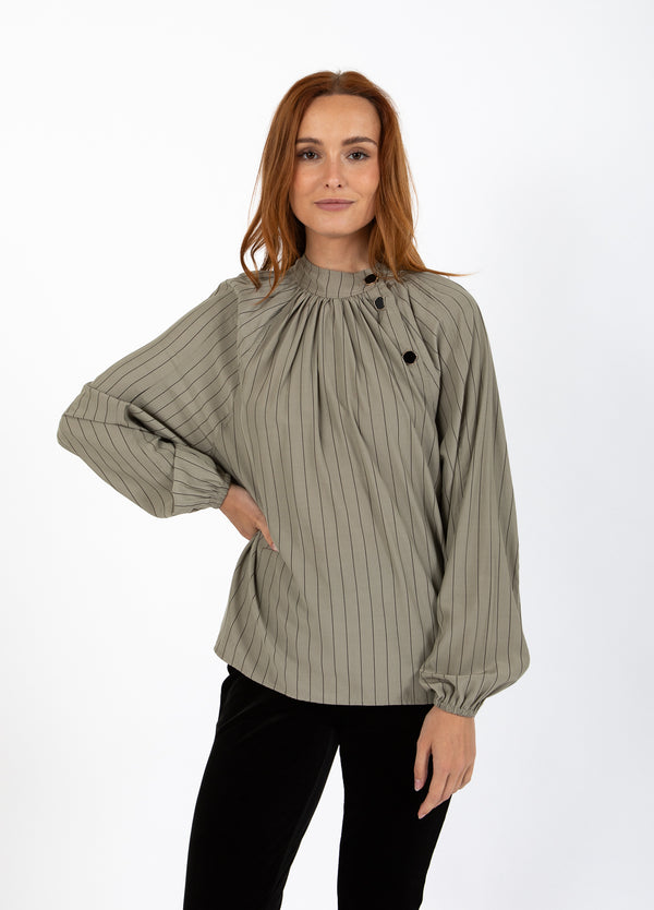 Coster Copenhagen ASYMMETRISCHES SHIRT Shirt/Blouse Dusty green/black stripes - 477