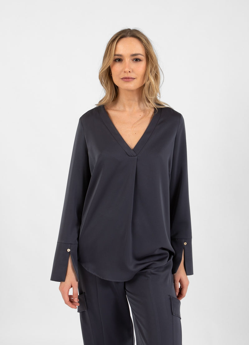 Coster Copenhagen BLUSE MIT V-AUSSCHNITT Shirt/Blouse Dark grey - 158