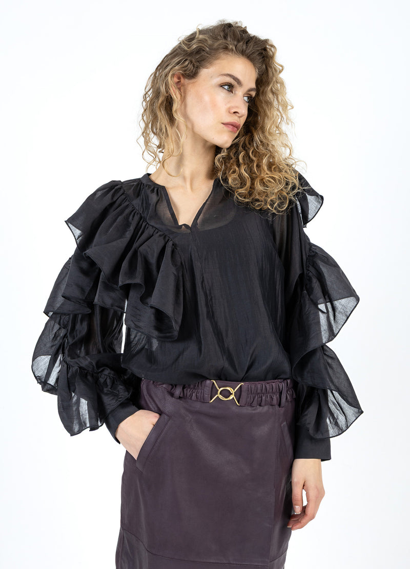 Coster Copenhagen BLUSE MIT VOLANTS Shirt/Blouse Black - 100
