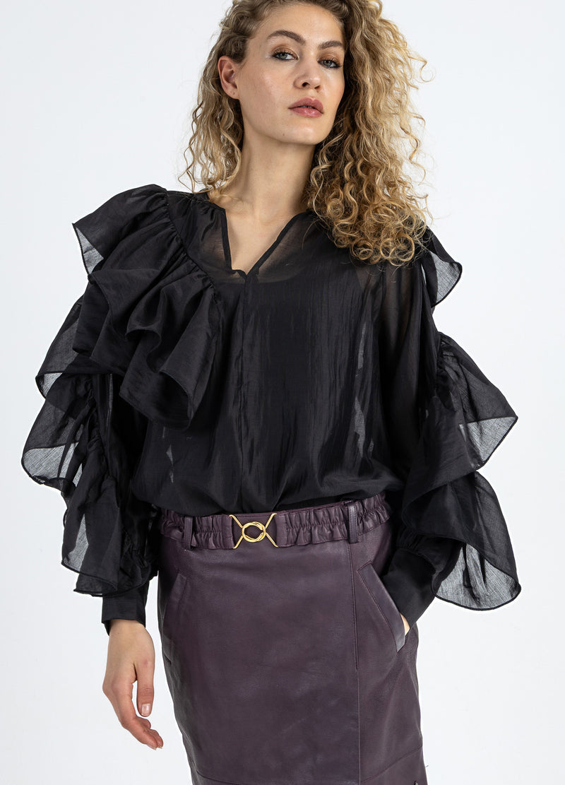 Coster Copenhagen BLUSE MIT VOLANTS Shirt/Blouse Black - 100