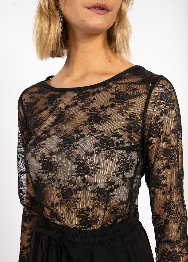 CC Heart CC HEART ALIZA SPITZE LANGARM-BLUSE Shirt/Blouse Black - 100