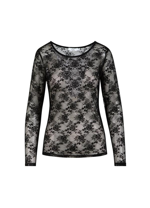 CC Heart CC HEART ALIZA SPITZE LANGARM-BLUSE Shirt/Blouse Black - 100