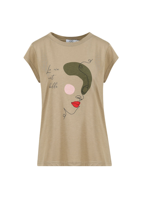 CC Heart CC HEART FACE T-SHIRT - KAP-ÄRMEL T-Shirt Sand olive - 406