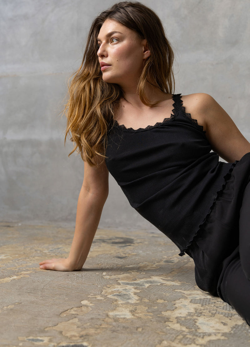 CC Heart CC HEART SEIDEN-TRÄGERTOP MIT SPITZE Top - Short sleeve Black - 100