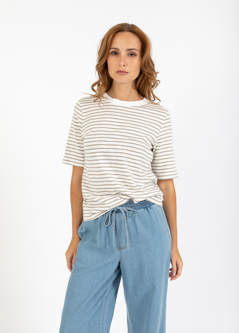 CC Heart CC HEART SILLA GESTREIFTES T-SHIRT MIT KURZEN ÄRMELN T-Shirt Off white/sand olive - 207