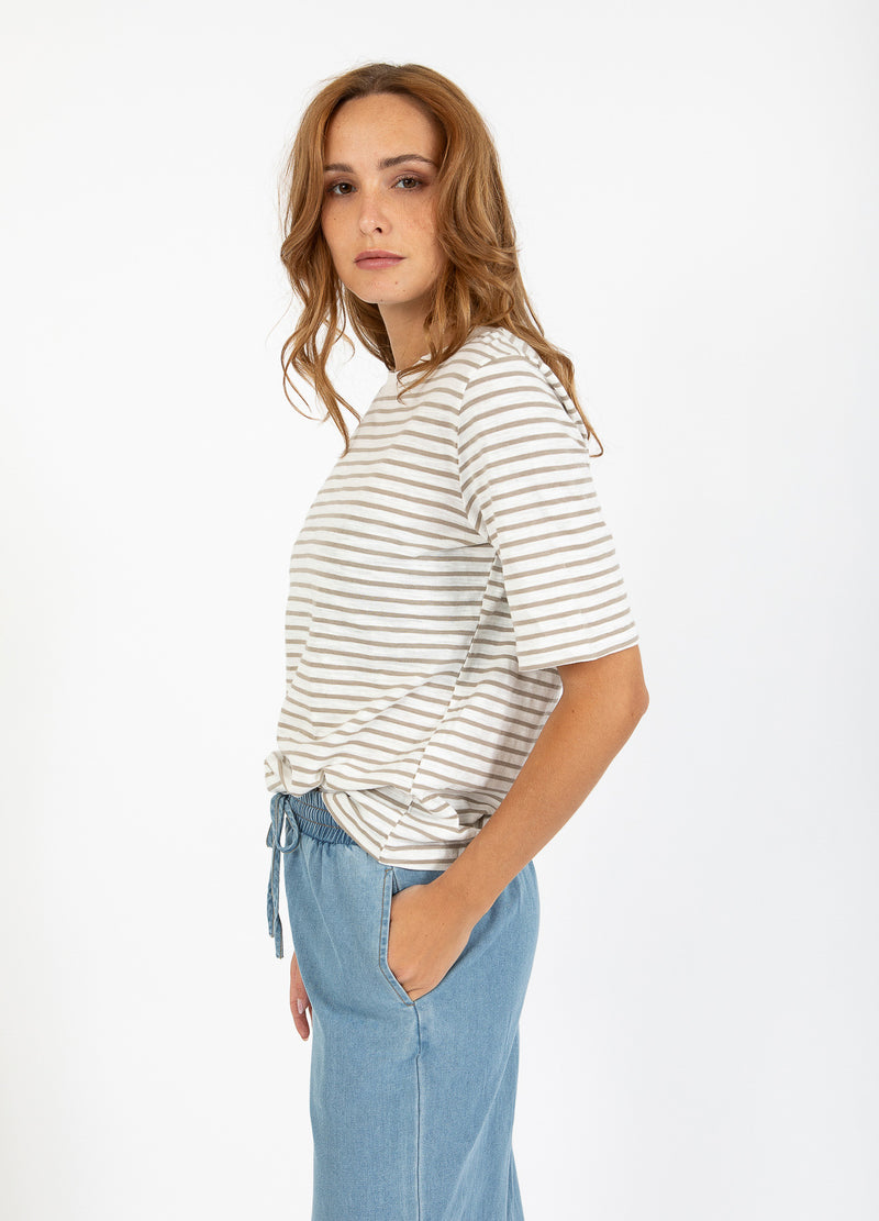 CC Heart CC HEART SILLA GESTREIFTES T-SHIRT MIT KURZEN ÄRMELN T-Shirt Off white/sand olive - 207