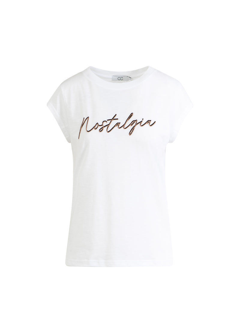 CC Heart CC HERZ NOSTALGIE TEE - KAPPENÄRMEL T-Shirt White/Rose gold emb - 200