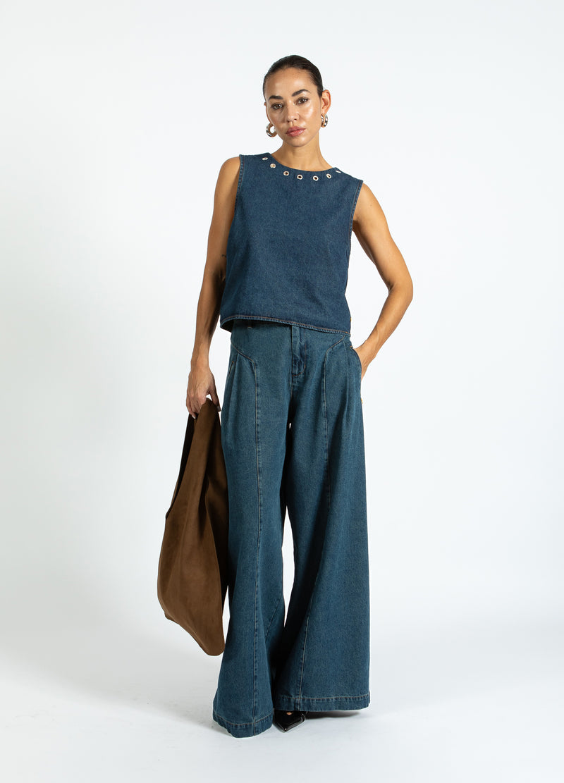 Coster Copenhagen DENIM-TOP MIT ÖSEN Shirt/Blouse Dark Blue Denim - 571