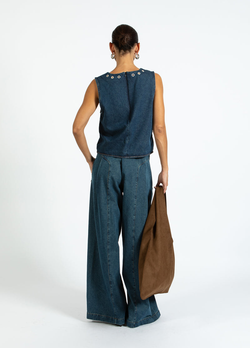 Coster Copenhagen DENIM-TOP MIT ÖSEN Shirt/Blouse Dark Blue Denim - 571