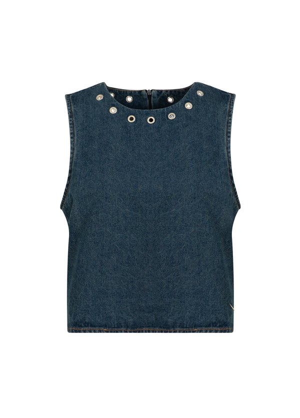 Coster Copenhagen DENIM-TOP MIT ÖSEN Shirt/Blouse Dark Blue Denim - 571