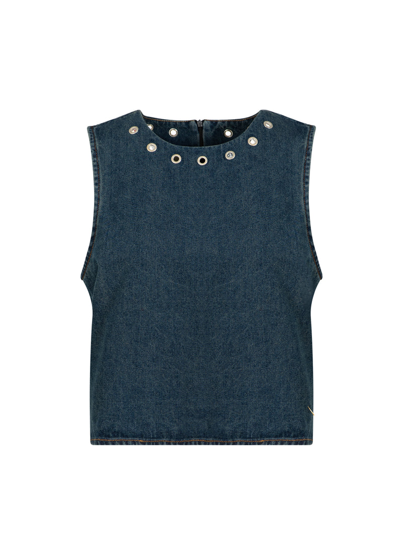 Coster Copenhagen DENIM-TOP MIT ÖSEN Shirt/Blouse Dark Blue Denim - 571