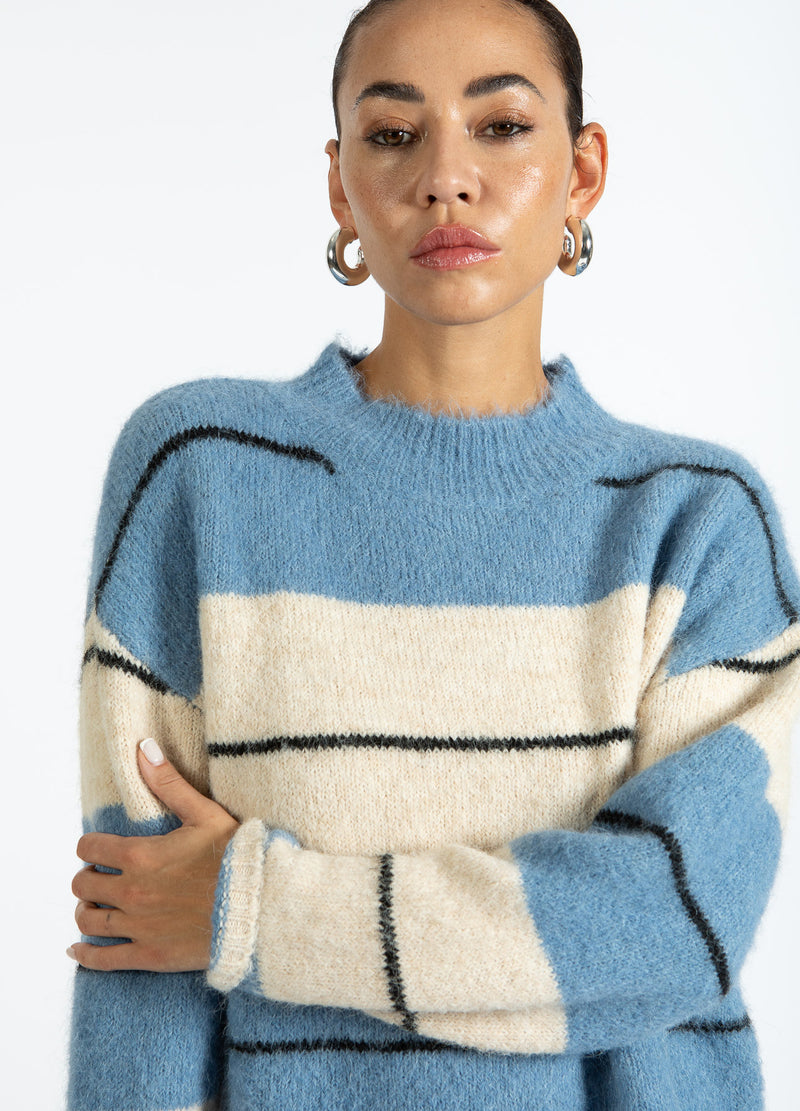 Coster Copenhagen FLAUSCHIG GESTREIFTER STRICK Knitwear Blue/creme stripe - 589