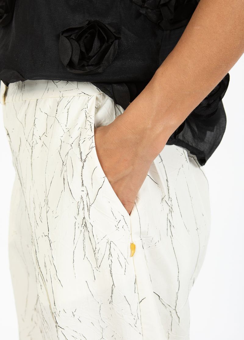 Coster Copenhagen GEKNITTERTE ANZUGHOSE - PETRA PASSFORM Pants Creme/black crinkle - 937