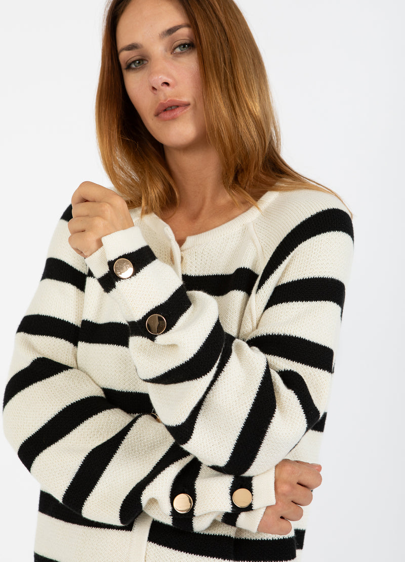 Coster Copenhagen GESTREIFTER CARDIGAN Knitwear Creme / black stripe - 294