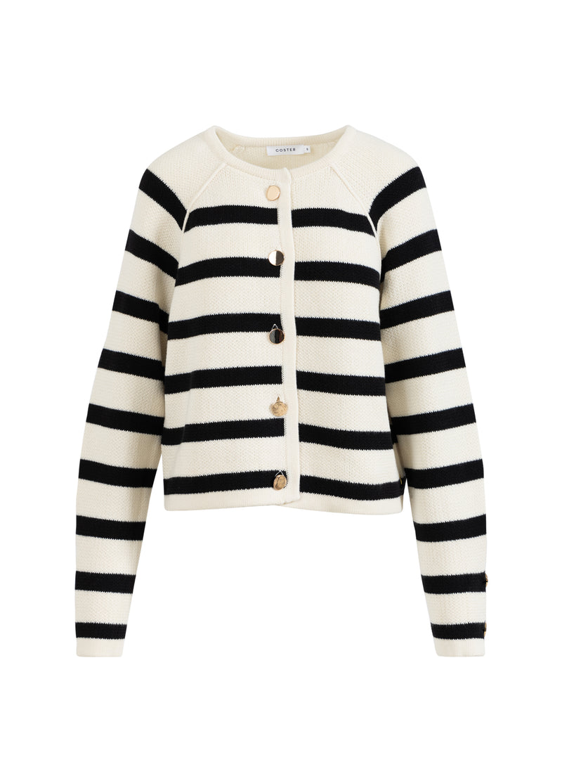 Coster Copenhagen GESTREIFTER CARDIGAN Knitwear Creme / black stripe - 294