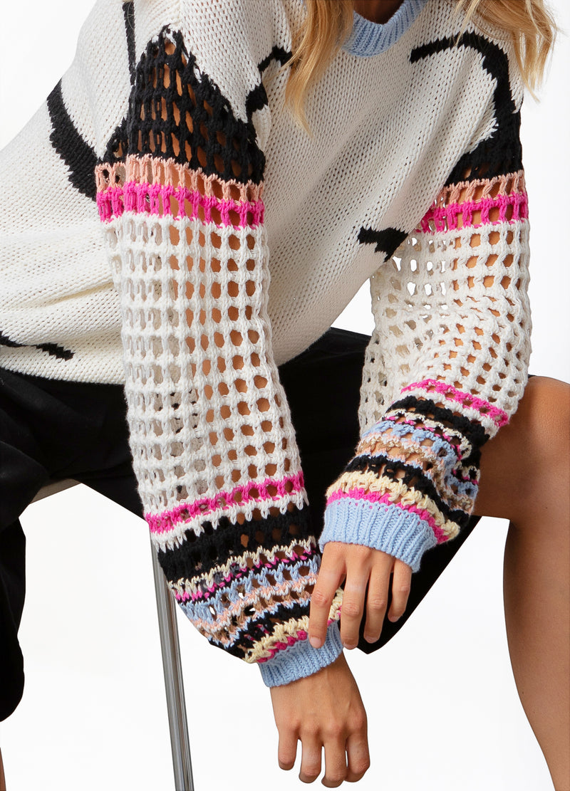 Coster Copenhagen GESTRICKTES OBERTEIL MIT BREITEN STREIFEN UND HÄKELÄRMELN Knitwear Mix - 999