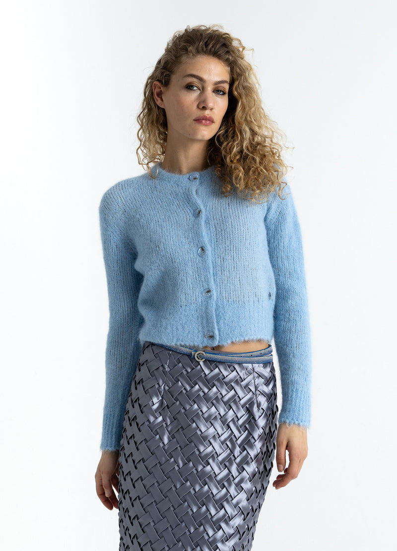 Coster Copenhagen GESTUTZTE STRICKSTRICKJACKE IN ALPAKA Knitwear Pastel blue - 538