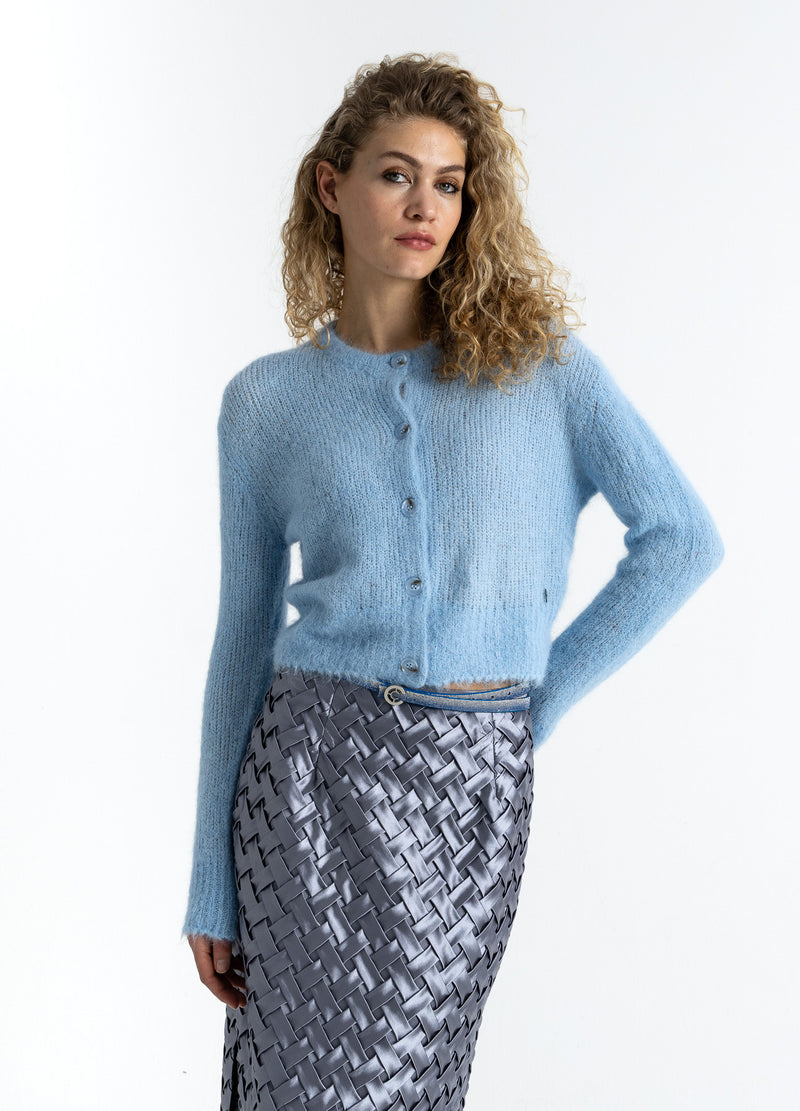 Coster Copenhagen GESTUTZTE STRICKSTRICKJACKE IN ALPAKA Knitwear Pastel blue - 538