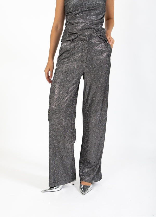 Coster Copenhagen GLITZERHOSE - PETRA FIT Pants Silver/black - 204