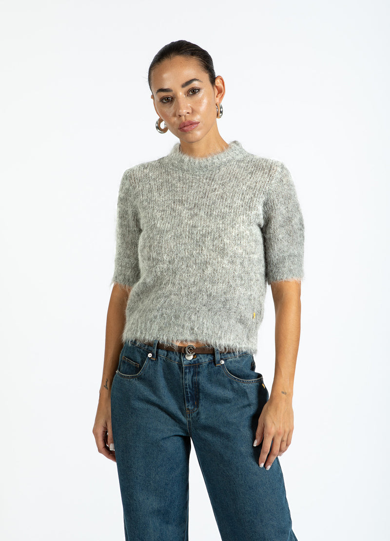 Coster Copenhagen KURZÄRMELIGER STRICKPULLI AUS ALPAKA Knitwear Light grey melange - 129