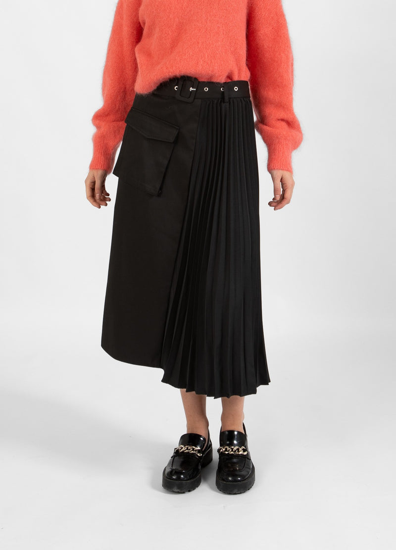 Coster Copenhagen LANGE ROCK MIT GÜRTEL UND PLISSÉ Skirt Black - 100