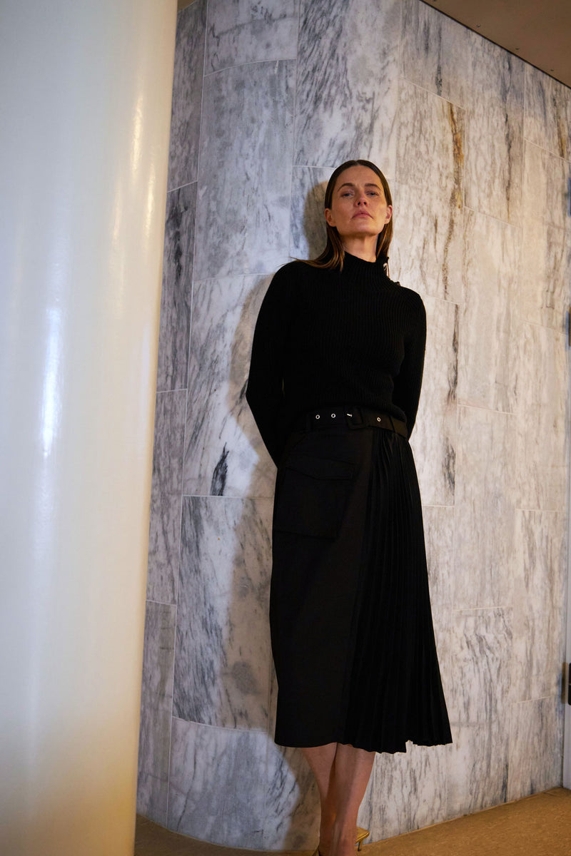 Coster Copenhagen LANGE ROCK MIT GÜRTEL UND PLISSÉ Skirt Black - 100