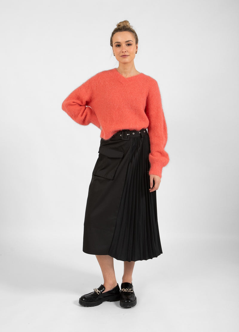 Coster Copenhagen LANGE ROCK MIT GÜRTEL UND PLISSÉ Skirt Black - 100