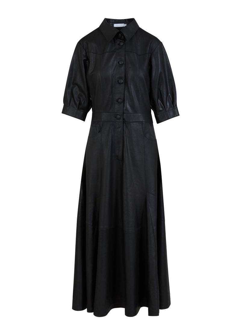 Coster Copenhagen LEDERKLEID MIT KNOPFLEISTE Dress Black - 100