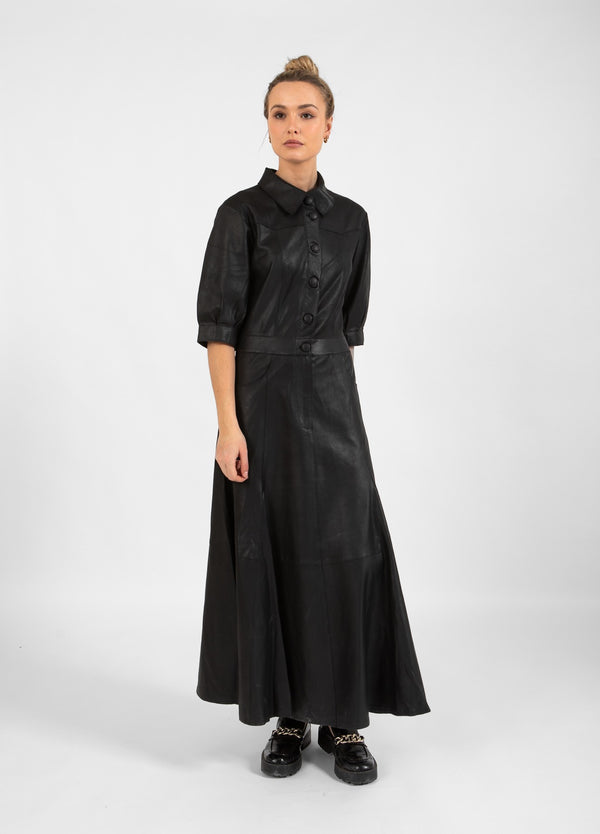 Coster Copenhagen LEDERKLEID MIT KNOPFLEISTE Dress Black - 100