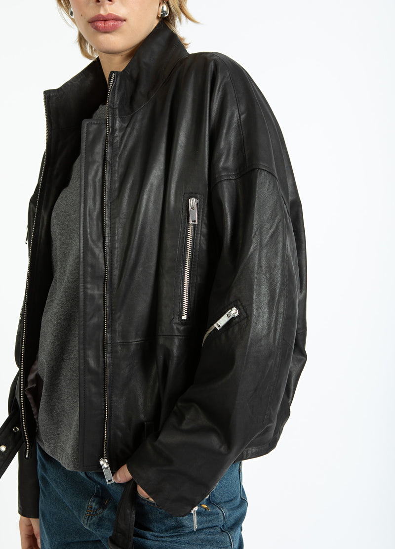 Coster Copenhagen LEDER BOMBERJACKE Outerwear Black - 100