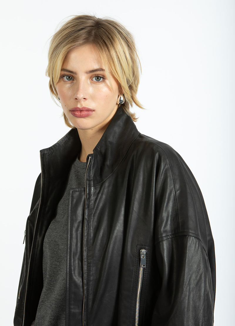 Coster Copenhagen LEDER BOMBERJACKE Outerwear Black - 100
