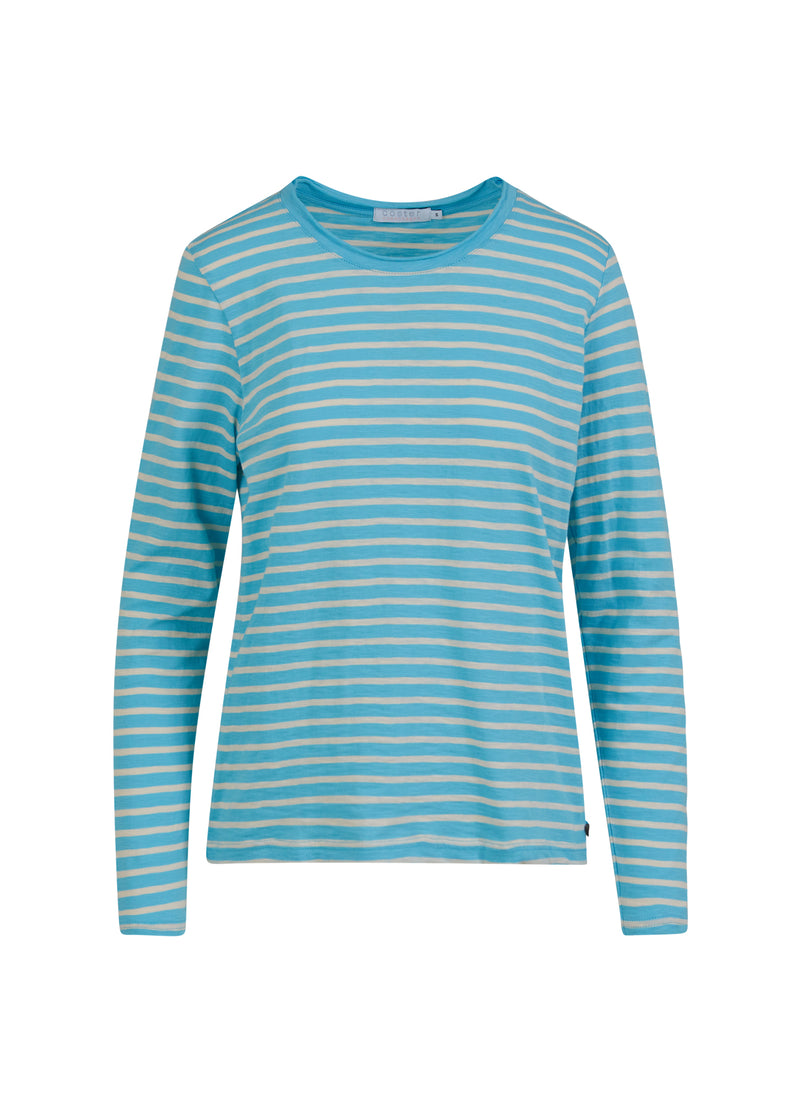Coster Copenhagen LANGES T-SHIRT MIT STREIFEN T-Shirt Aqua blue/creme stripe - 584