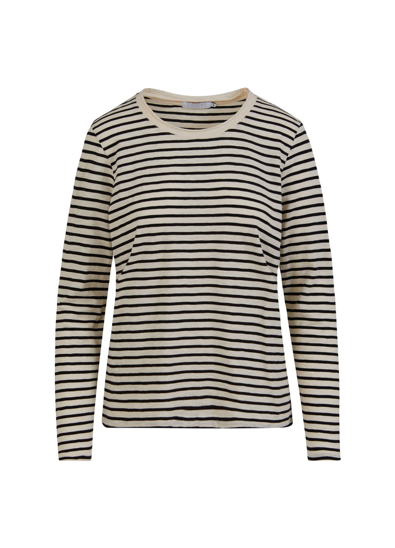 Coster Copenhagen LANGES T-SHIRT MIT STREIFEN T-Shirt Creme/black stripe - 257