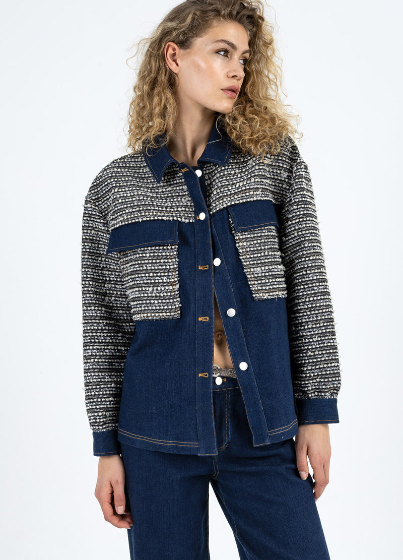 Coster Copenhagen MIX JACQUARD JACKE Outerwear Denim/ jaquard mix - 577