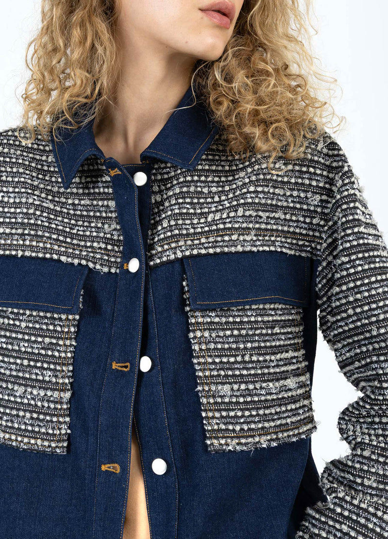 Coster Copenhagen MIX JACQUARD JACKE Outerwear Denim/ jaquard mix - 577