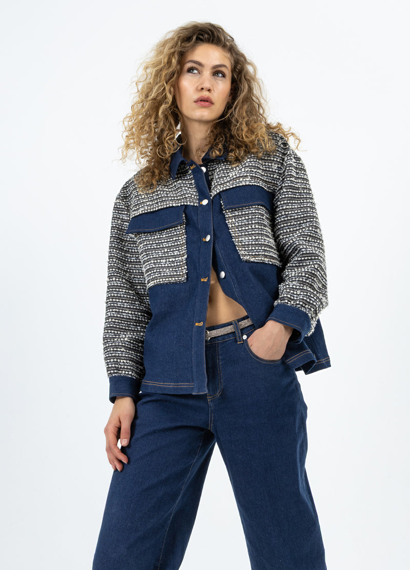 Coster Copenhagen MIX JACQUARD JACKE Outerwear Denim/ jaquard mix - 577