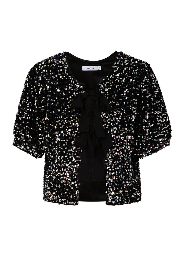 Coster Copenhagen PAILLETTENJACKE MIT SCHLEIFEN Blazer Black/ silver - 184