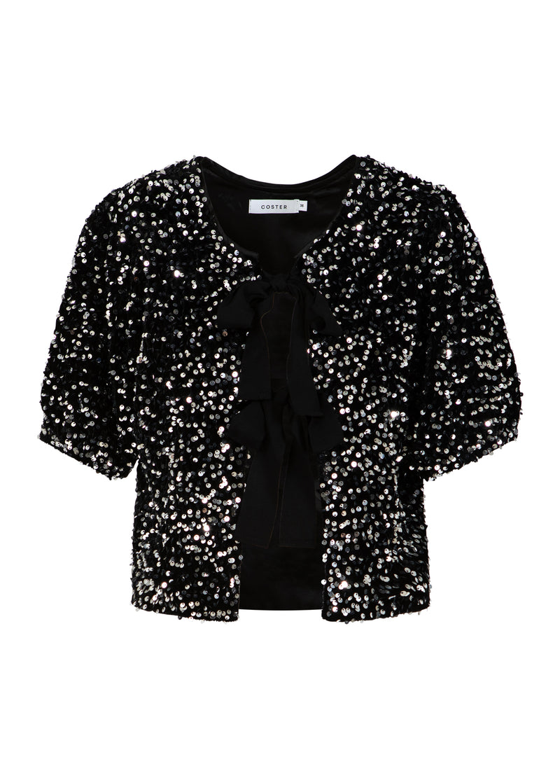 Coster Copenhagen PAILLETTENJACKE MIT SCHLEIFEN Blazer Black/ silver - 184