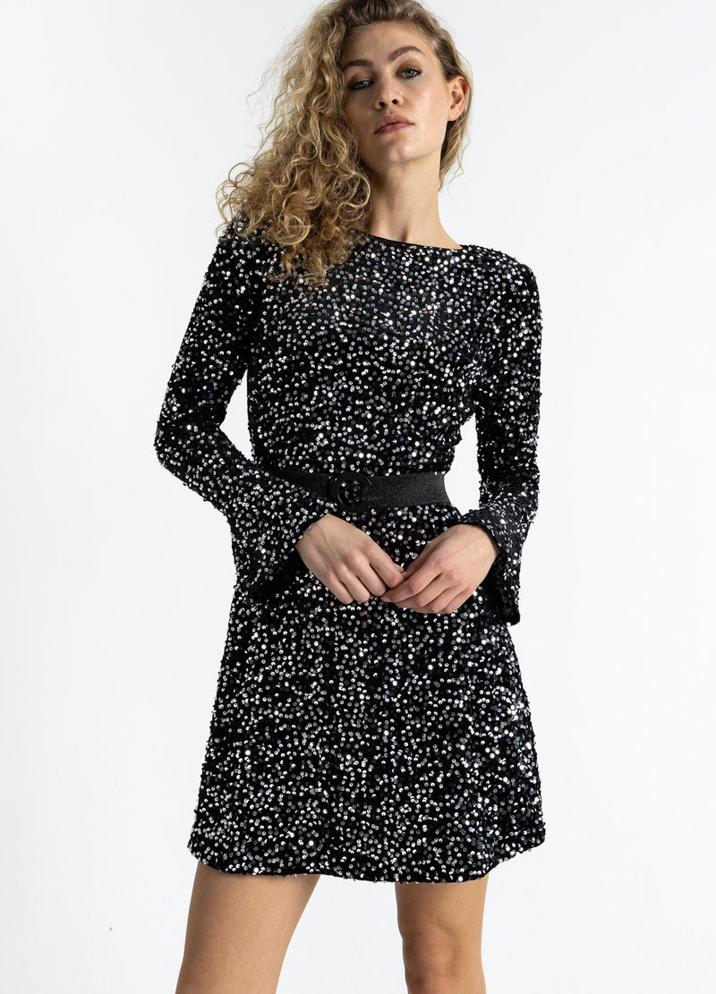 Coster Copenhagen PAILLETTENKLEID Dress Black/ silver - 184