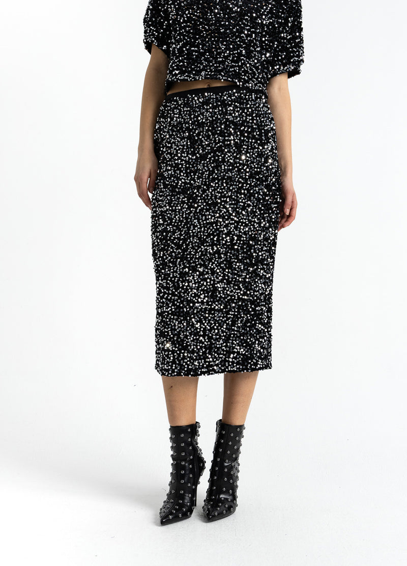 Coster Copenhagen PAILLETTENROCK Skirt Black/ silver - 184