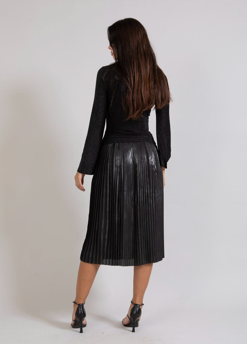 Coster Copenhagen PLISSEE-ROCK MIT FOLIE Skirt Metallic black - 175
