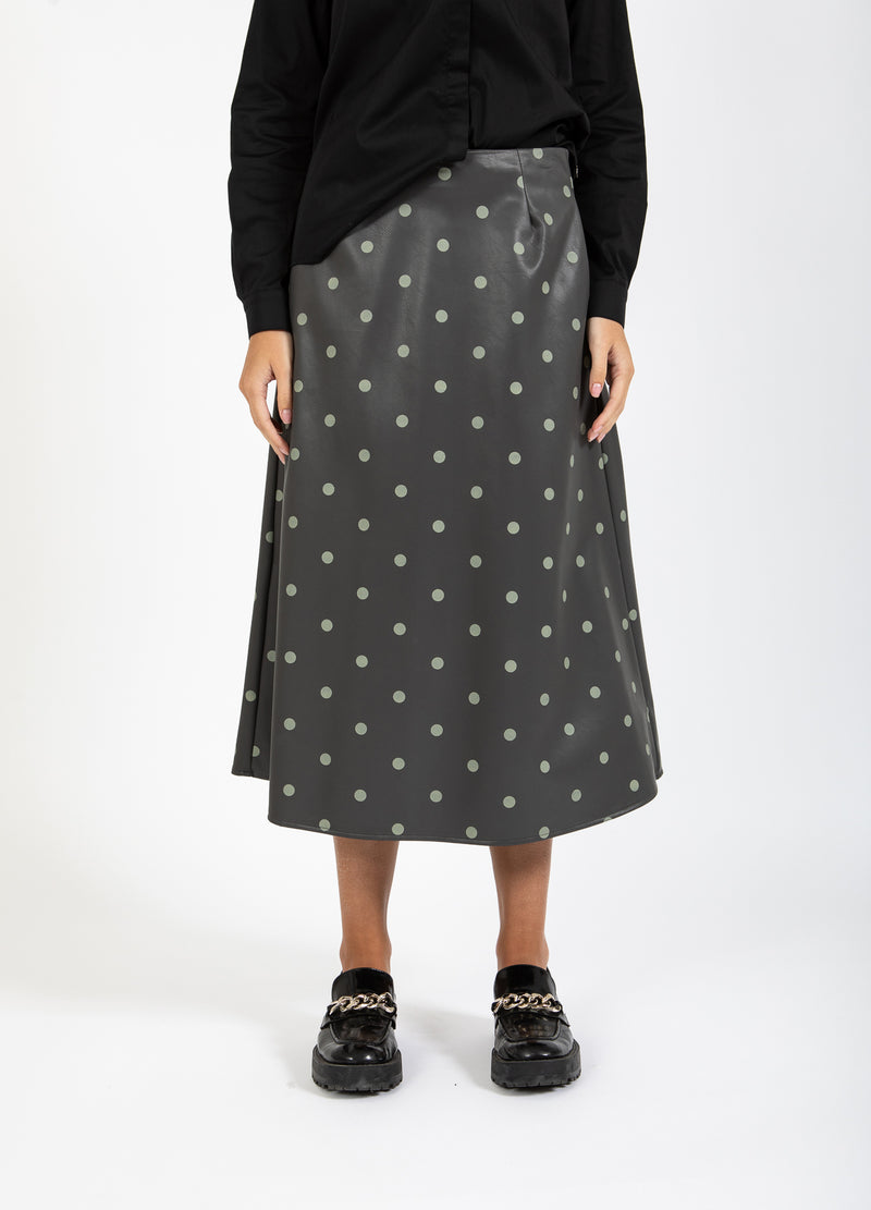 Coster Copenhagen PU-ROCK Skirt Grey/green dots - 157