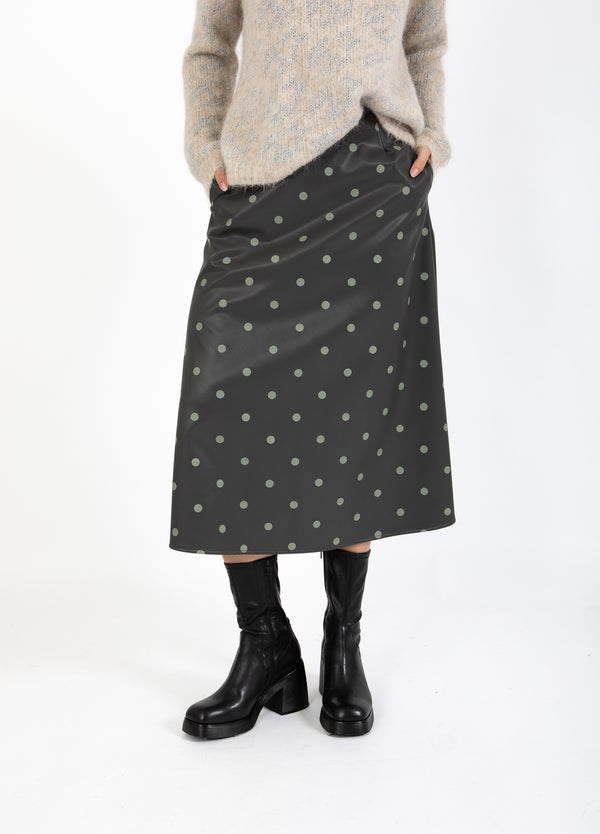 Coster Copenhagen PU-ROCK Skirt Grey/green dots - 157