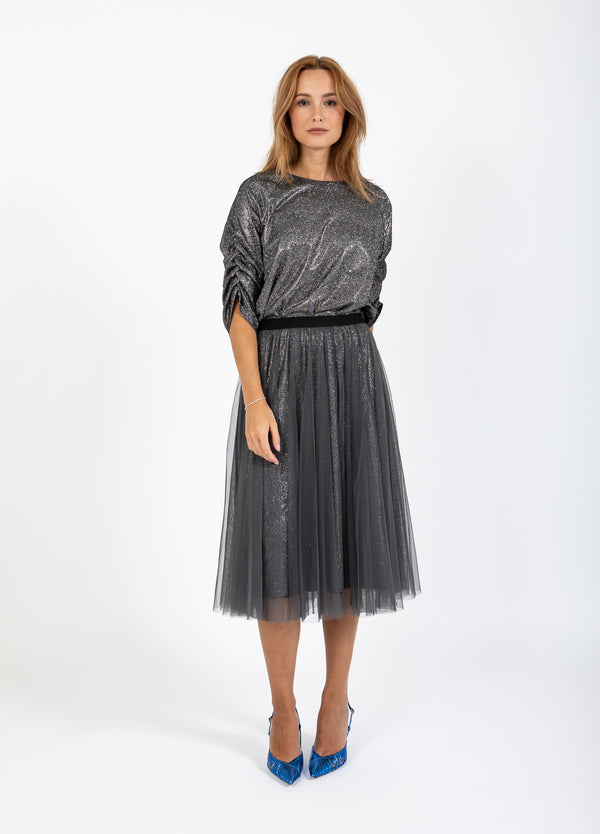 Coster Copenhagen ROCK MIT PLISSÉ UND GLITZER Skirt Silver/black - 204